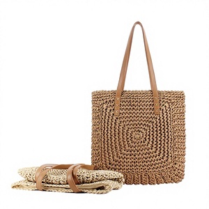 French Large Capacity Double Root Strap Paper Rope Woven <b>Square</b> Women's Leisure Travel Bag With Zipper Tanjing - Product Image 1