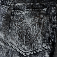 Jean large pour homme, style gothique toile d'araignée, effet vieilli, punk grunge, brodé, noir délavé, coupe baggy, en denim imperméable 100% coton