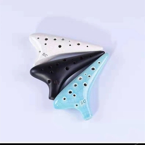 Chinese Blue and White Floral Crack Glaze 12-Hole SC Mini Ceramic Ocarina Portable Pocket Wind Instrument For <b>Music</b> Student - Product Image 4