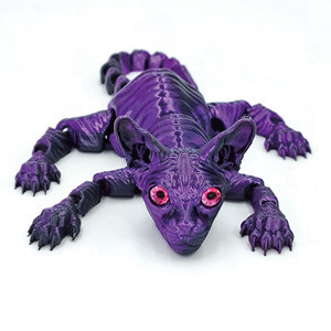 Jouet anti-stress articulé en forme de chat imprimé en 3D sur mesure, figurine de chat dragon flexible métallique violet, cadeau fantaisie - Product Image 4