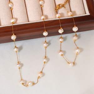 Collana di perle stellate Set per le donne semplice perla naturale dolce con catena in oro placcato clavicola gioielli in acciaio inox classico - Product Image 6