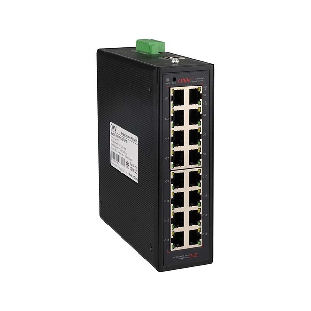 16 PoE+ Ports Industrial Managed Switch Gigabit with L2+ and ERPS for IP Camera Network