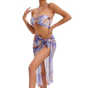 2024 femmes mode 3 pièces maillot de bain imprimé Bikini ensemble avec soutien-gorge push-up maillots de bain couverture Ups maillot de bain - Product Image 1