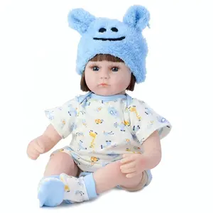 Boneca reborn bebê com olhos abertos, fabricação personalizada de silicone, vinil, algodão, recém-nascido, boneca com chapéu azul