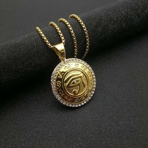 Collar con colgante de ojo de Horus de yunnique, acero inoxidable, chapado en oro, diamantes de imitación redondos, joyería de regalo unisex - Product Image 2