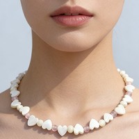 Collier bohème en perles de nacre en forme de cœur, cristal rose, acier inoxydable imperméable pour femmes