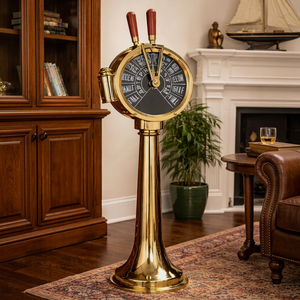 Brass Telegraph Metal Decorative <b>Ship</b> <b>Wheel</b> Stand Gold Plated Nautical Decor for Home Hotel Lobby - Product Image 1