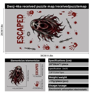 Set de Adhesivos Decorativos para Ventanas de Halloween con Diseño de Bruja, Zombi y Hombre de las Fosas con Texto Sangriento para Decoración de Casas Encantadas - Product Image 6