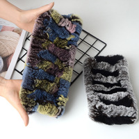 Nouveau Bandeau et Cache-cou Convertible Tricoté Tendance pour Femme en Véritable Fourrure de Lapin Rex avec Motif Imprimé