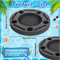Grand plateau flottant pour boissons, noir, rond, 5 trous pour gobelets, table de piscine gonflable, plateau de service portable pour collations