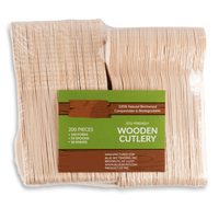 Vaisselle jetable écologique biodégradable en amidon de maïs, couverts en bois (fourchettes, couteaux) et en bambou ou bouleau