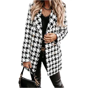 Fashion Womens Fall Coat Print Checked Woman Fur Coat Ladies Jackets Long CoatsためLadies