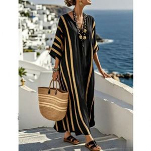 Vestido Maxi Estampado para Mujer Maxfree, con Mangas con Volantes, Cuello en V, Elegante, Modesto, Informal, de Poliéster - Product Image 1