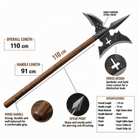 Pommeau de lance émaillé Pak Enterprises, hache de guerre antique à découpe croisée, 110 cm, tête en acier à haute teneur en carbone, manche en bois argenté