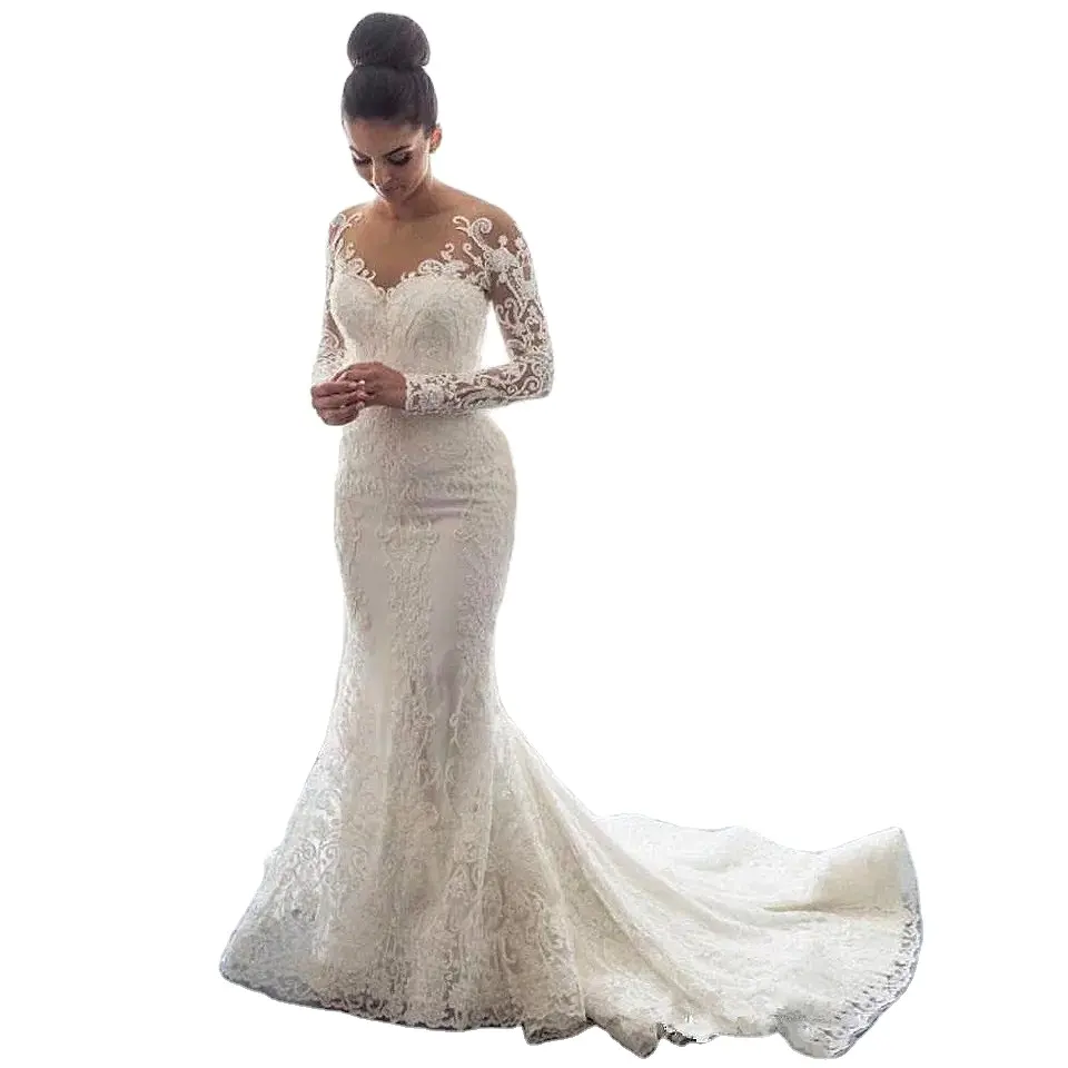 Vestido de boda de lujo de cola extraíble, elegante vestido de sirena blanco