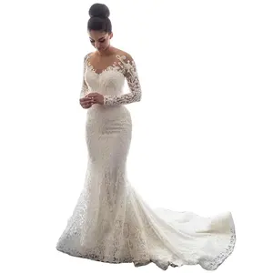 Yeni tasarım lüks düğün elbisesi çıkarılabilir tren zarif beyaz Mermaid düğün elbisesi