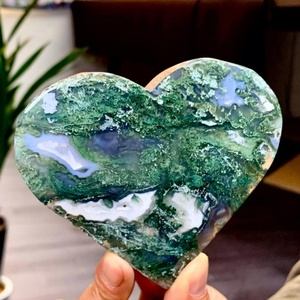 Pierre de serpentinite verte en gros et cristal de cœur d'agate mousse - Pierre polie lisse pour la méditation, la création, la décoration - Cadeau - Product Image 4