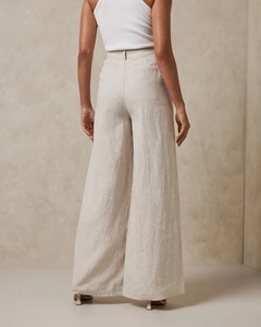 Basso MOQ Logo personalizzato di alta qualità tinta unita <span class=keywords><strong>Beige</strong></span> vestibilità ampia <span class=keywords><strong>pantaloni</strong></span> da donna a gamba larga in <span class=keywords><strong>lino</strong></span> di cotone pieghettato - Product Image 2