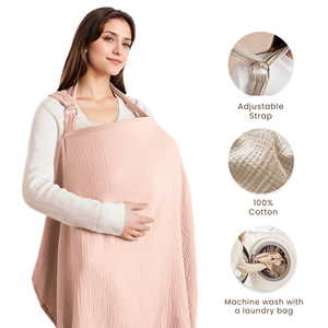 Couverture d'allaitement respirante 100% coton mousseline pour bébé, utilisable en pare-soleil pour siège auto avec cerceau rigide - Product Image 2