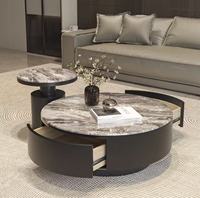 Ensemble de table basse artistique en pierre microcristalline ronde, style moderne et luxe léger, pour petits salons