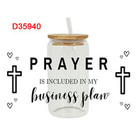 Autocollant UV DTF personnalisé avec logo religieux, faible MOQ, pour tasses et nœuds, 16 oz, vente en gros