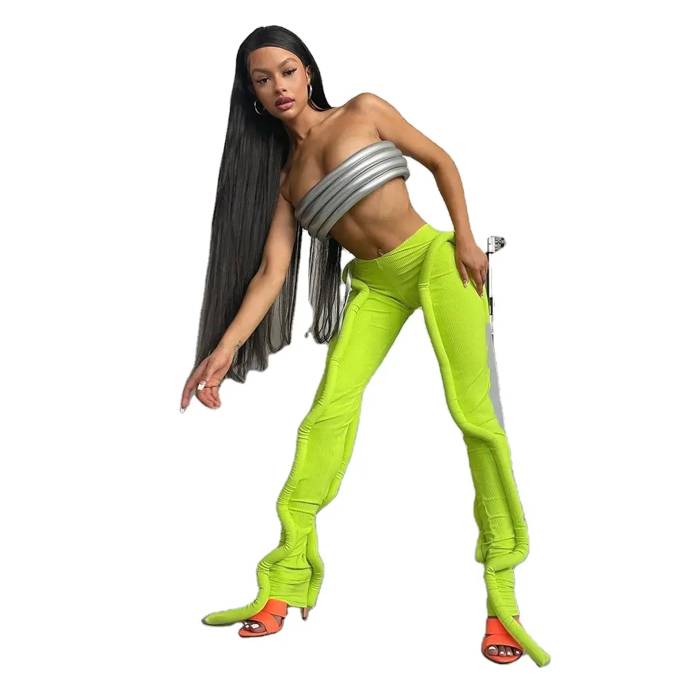 Unique Design Ladies Fluorescent Color Slim Trousers Fashion Green Pants For Women