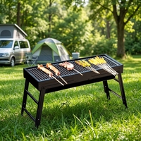Barbecue au charbon de bois pliable et portable HL Modern avec tiroir latéral en acier inoxydable pour camping et pique-nique en extérieur, fonction combinée, OEM
