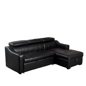 Modern Convertible PU Leather L Shape Sofa Sleeper Bed Pull Out Folding Corner Sofa Cum Bed With Storage