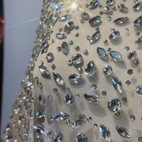 Nouveau Tissu en Tulle Brodé de Dentelle Française à Motifs Floraux et Strass Faits Main, Largeur 140 cm, Marque JS, Idéal pour Robes de Bal et Costumes de Scène, 100% Coton