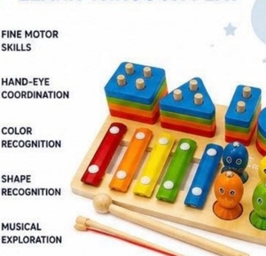 Jouet éducatif d'empilage multifonctionnel 4-en-1 pour enfants : blocs géométriques à assembler et colonnes à assortir - Product Image 3