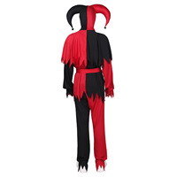 Costume de bouffon maléfique bicolore pour homme avec capuche à cornes, tenue de clown effrayant pour Halloween, maison hantée, cosplay