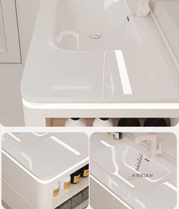 Mueble de Baño Moderno de Madera Suspendido en la Pared, Color <span class=keywords><strong>Blanco</strong></span> Crema, de 70-120 cm, con Lavabo de Cerámica Integrado y Espejo con Gabinete LED Inteligente - Product Image 6
