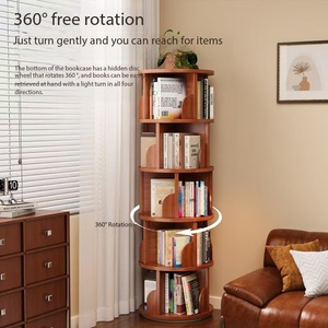 Étagère à livres rotative à 360 degrés en bois massif, bibliothèque d'<span class=keywords><strong>angle</strong></span>, étagère de rangement pour salon, chambre, bureau, gain de place - Product Image 4