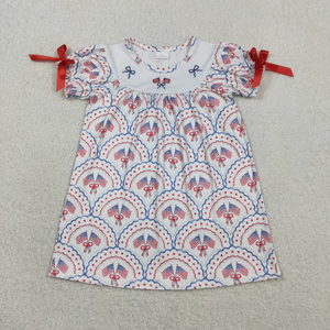 Vestido Casual de Boutique para Niñas, Vestido de Verano con Bordado del 4 de Julio, Estampado de Bandera, Manga Corta, Romper con Volantes - Product Image 2