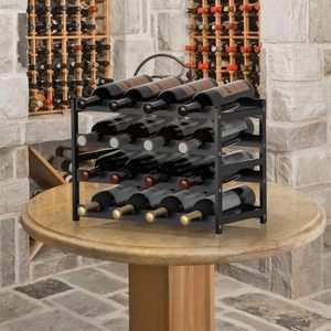 Estante para vinos de bambú y madera, estante de exhibición de vinos de varios niveles para escritorio, estante para vinos para sala de estar, soporte para botellas, personalizable. - Product Image 4