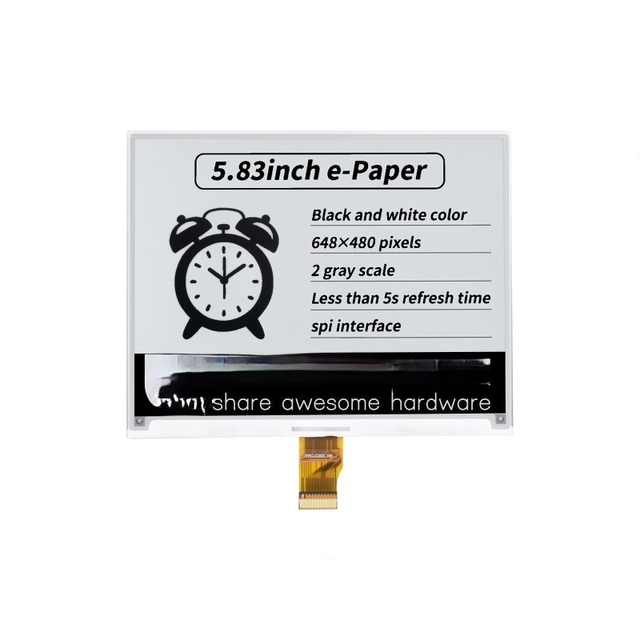 5.83inch E-Paper E-Ink Raw Display 648*480, Black / White SPI Without PCB