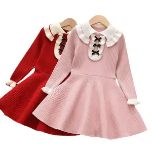 Bear Leader-suéteres de lana acrílica Vintage para niñas, Vestido de punto con lazo, vestido de princesa, otoño