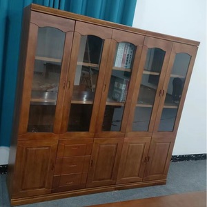 Xiuyuan Spring Scenery <b>Solid</b> <b>Wood</b> <b>Bookcase</b> With Glass Doors Modular Study Cabinet For Home Office Storage - Product Image 4