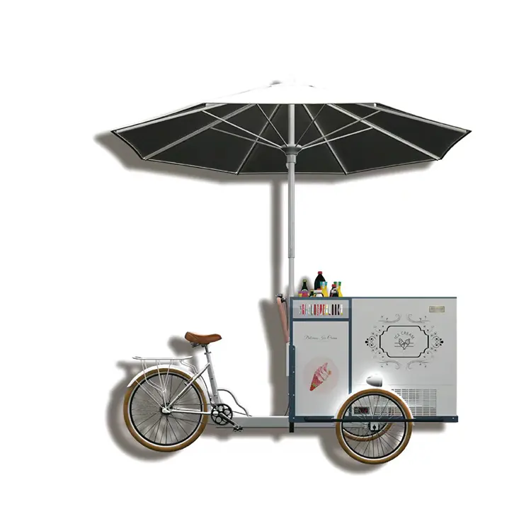 รถสามล้อไฟฟ้า 3 ล้อรถจักรยานไอศกรีมถนนรถเข็นไอศกรีมมือถือพร้อมร่ม