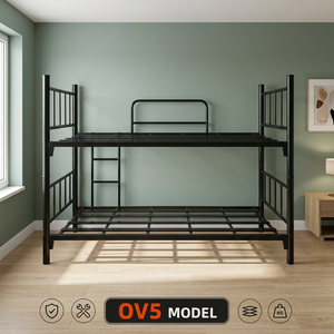 Lit superposé en métal pleine taille avec échelle pour hôtel, auberge, école – Design simple – Mobilier de chambre - Product Image 2