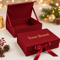 Boîte cadeau rouge foncé de qualité supérieure avec ruban et nœud, emballage rigide personnalisé avec logo pour cadeaux d'entreprise, mariages et événements de Noël