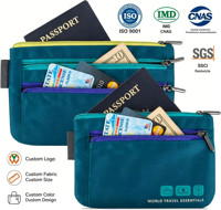 2 ensembles personnalisés de sacs à monnaie et passeports en nylon Ripstop avec fermetures éclair colorées