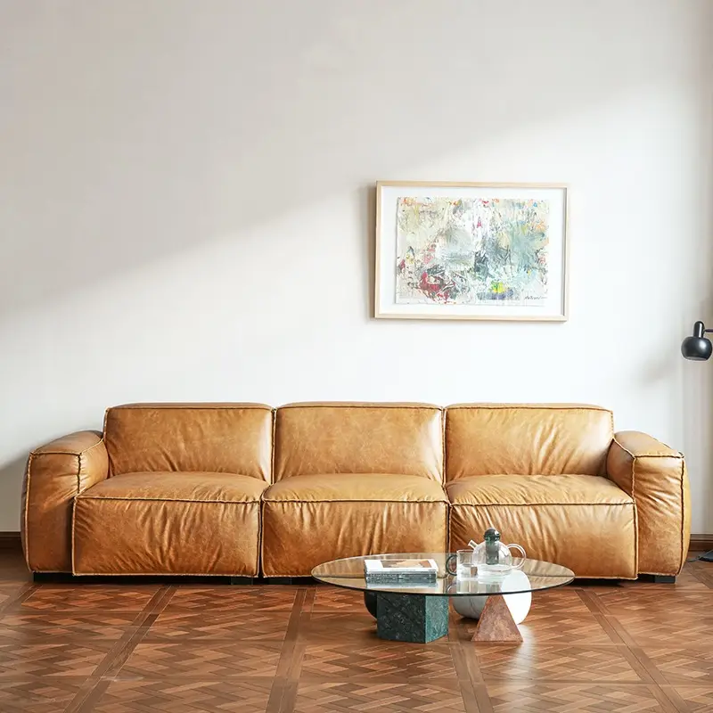 Set sofa 2023 kulit asli, desain dan harga sofa ruang tamu furnitur cognac kulit