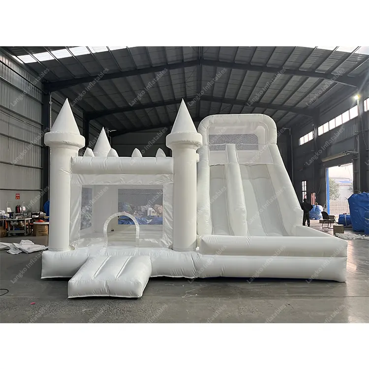 Party rental white bounce house with ball pit inflatable castle water slide pool