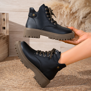 Bottines à plateforme pour femmes, à lacets, semelle épaisse, bout rond, en cuir PU, bottes de combat, style Y2K, streetwear, chaussures d'hiver - Product Image 5