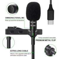Micrófono USB tipo C MIni Lapel Lavalier Clip-on Mic Condensador Grabación de audio para Huawei Xiaomi Android SmartPhone