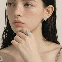 Bague Ajustable Créative en Cuivre et Zircon, Forme Étoile, Double Couche, Tendance, Vente en Gros Usine pour Femmes
