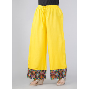 Pantalones Palazzo de Rayón Amarillo, Talla Única, Pierna Ancha, Estilo Casual Étnico, Cómodos para Uso Diario, Elegantes y Lisos - Product Image 1