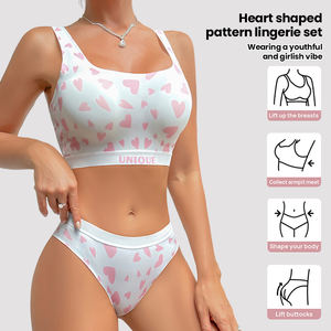 महिलाओं y2k हॉट गर्ल लिंगरी सेट निर्बाध खेल के लिए आरामदायक फसल ब्रा वायर मुफ्त लुभावनी प्यारी प्रिंट बिकनी पैंटी - Product Image 2