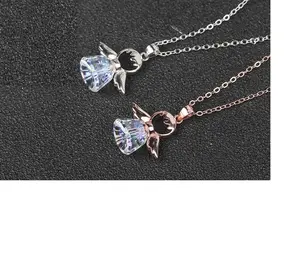 S925 kalung perak murni kalung liontin rok malaikat berongga kristal Austria kalung penahan kristal alami leher kristal